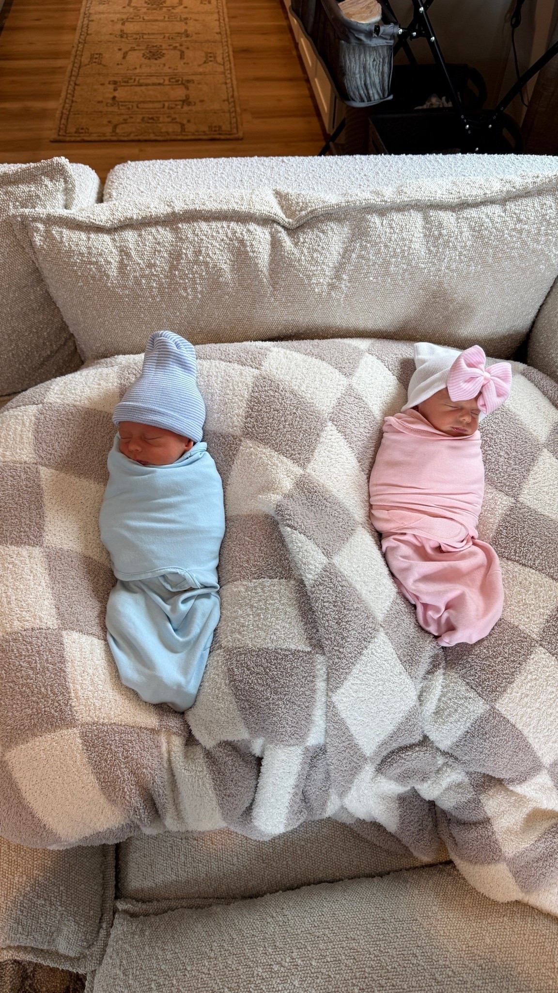 Newborn twin baby girl and baby boy in our favorite Velcro swaddles and newborn hats!

#LTKBaby #LTKBump #LTKKids