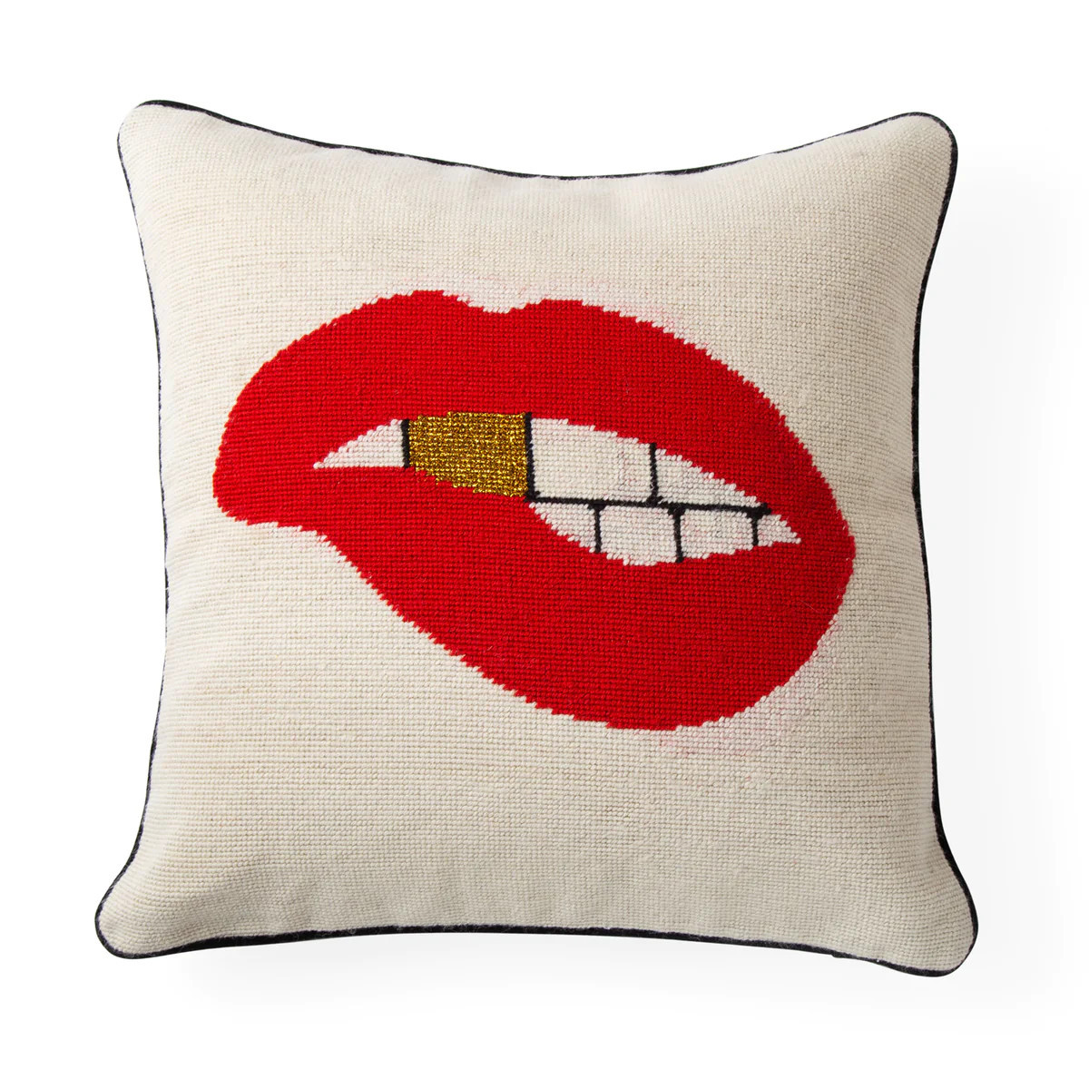 Lips Bitten Needlepoint Throw Pillow | Jonathan Adler US