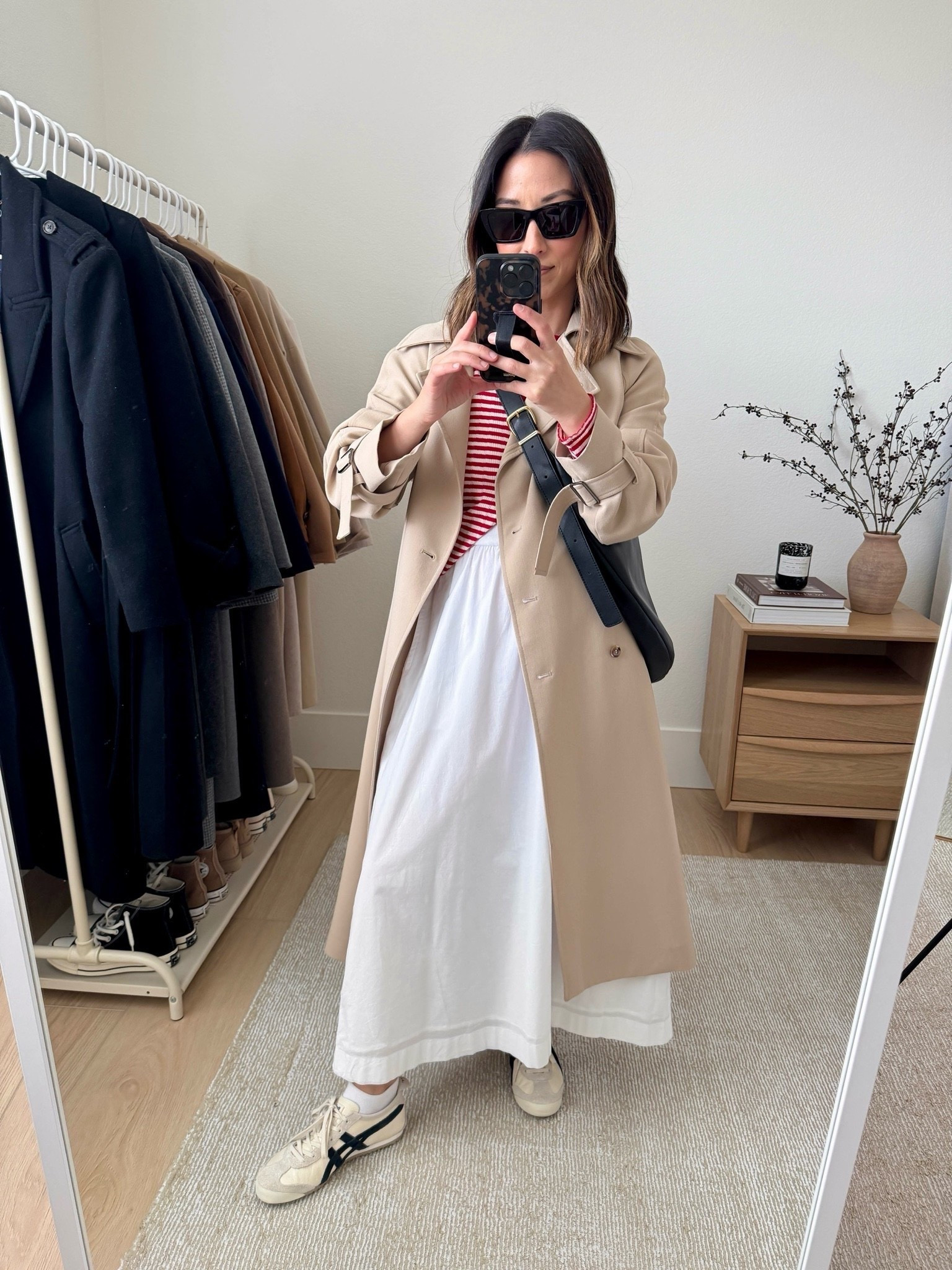 favorite trench that’s a fall staple year after year. 

On 34th dress xs (old) 
J.Crew striped cardigan small (old)
Onitsuka Tiger sneakers 4 mens. Run big
Oak & Fort trench xxs. Runs big
Madewell bag
YSL Sunglasses

Petite style, fall fashion, fall outfits 2026

#LTKootd #LTKPetite #LTKmomlife