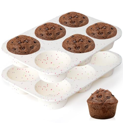 CAKETIME Jumbo Muffin Pan, 3.5 Inch Large Muffin Pan 6 Cup Silicone Jumbo Muffin Tin for Baking Giant Homemade Muffins, Cupcakes, Frittatas BPA Free Non Stick 2 Pack Confetti | Amazon (US)