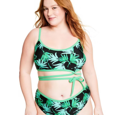Women's Feathered Palm Print Bralette Bikini Top - Fe Noel x Target Black/Green | Target