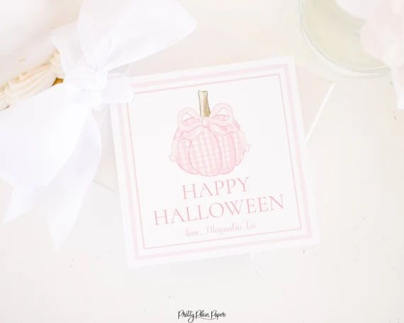 Pink Gingham Pumpkin With Bow Halloween Treat or Gift Tag  - Etsy | Etsy (US)