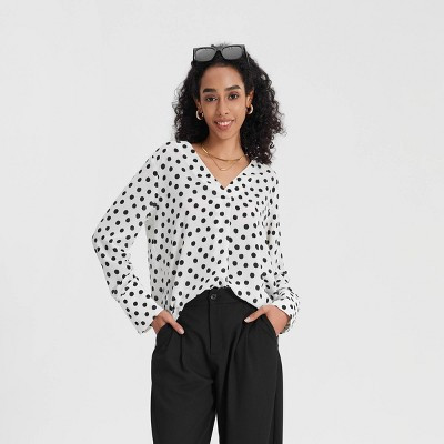 Women's Woven Blouse - A New Day™ Black Polka Dots XS | Target