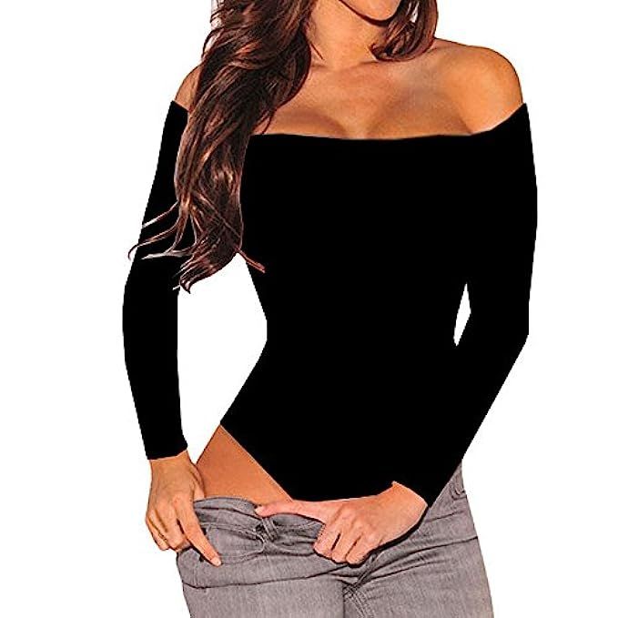 SUBWELL Women's Sexy Off Shoulder Long Sleeve Bodycon Bodysuit Leotard Jumpsuit Tops | Amazon (US)