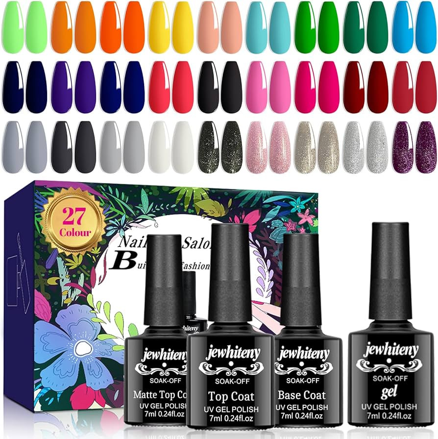 JEWHITENY 30PCS Gel Nail Polish Kit 27 Colors Gel Polish Set Gel Nail Kit Soak Off Nail Gel Polis... | Amazon (US)