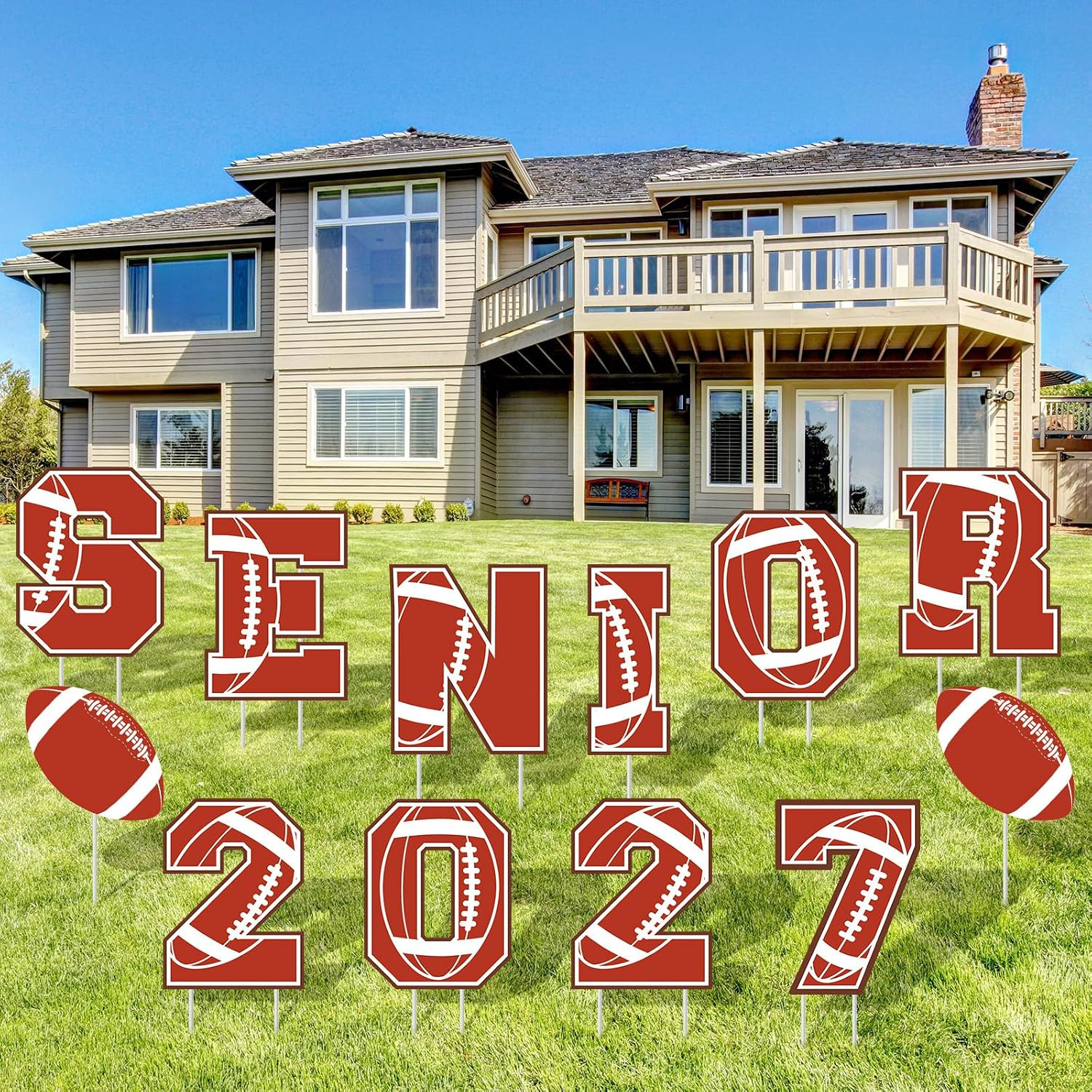 Vercraft 12 Pcs Football Yard Signs 2027 Senior Night Decorations, 15 Inch Large Senior 2027 Yard Sign with Stakes, Graduation Outdoor Lawn Decorations for Graduation Sport Theme Party | Amazon (US)