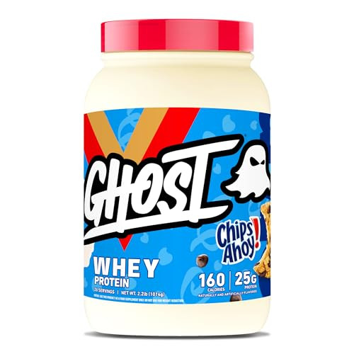 GHOST Whey Protein Powder, Chips Ahoy - 2LB Tub, 25G of Protein - Chocolate Chip Cookie Flavored Isolate, Concentrate & Hydrolyzed Whey Protein Blend | Amazon (US)