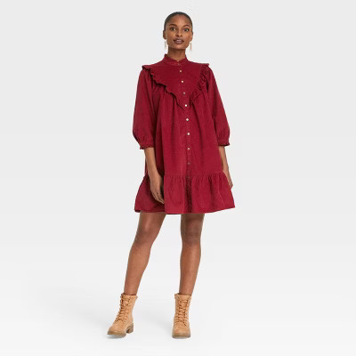 Women's Balloon Long Sleeve Button-Front Ruffle Cord Dress - Universal Thread™ | Target