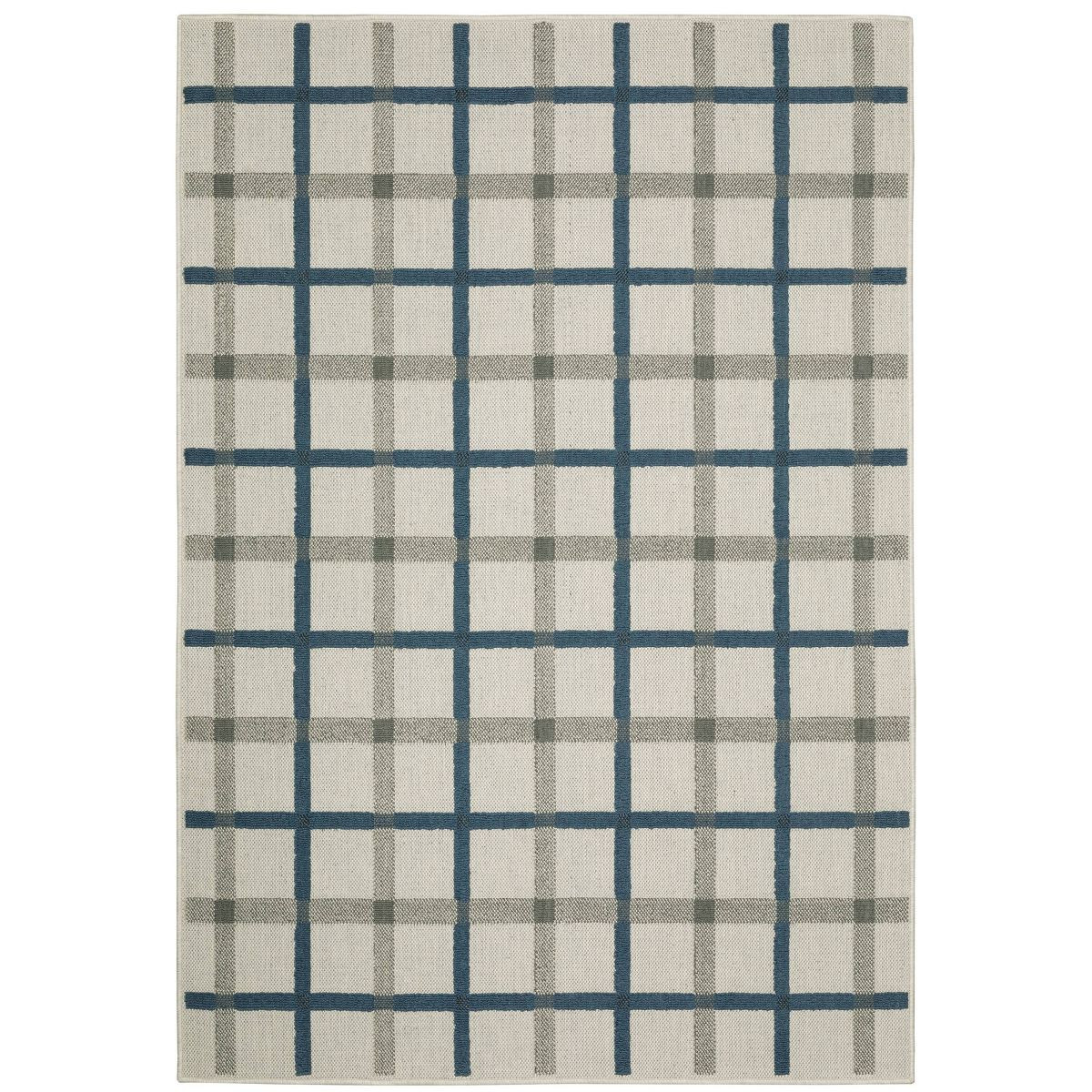 Trinity Textured Plaid Patio Area Rug Beige/Blue - Captiv8e Designs | Target