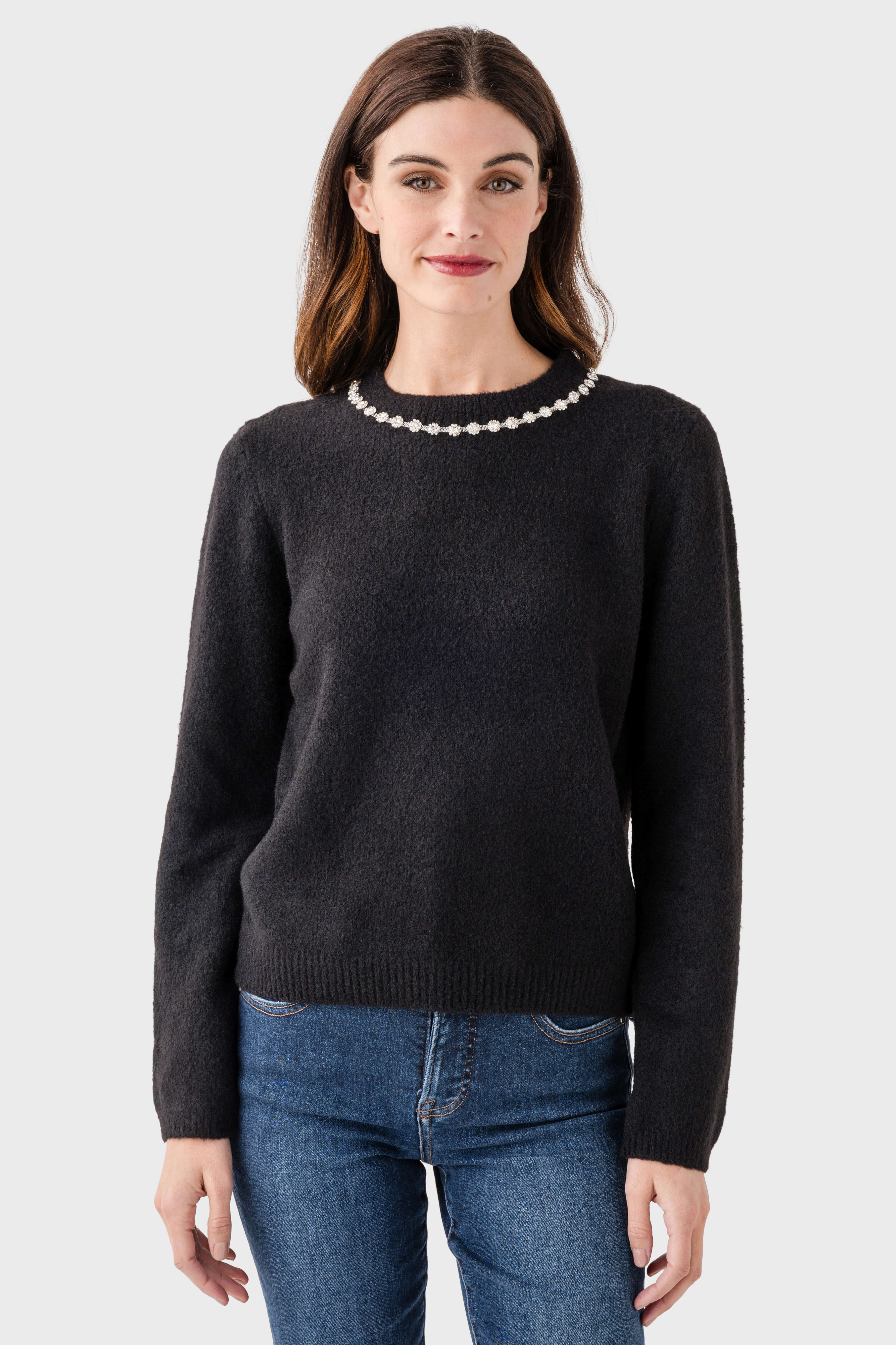 Hem & Thread Jewel Neck Sweater | Social Threads