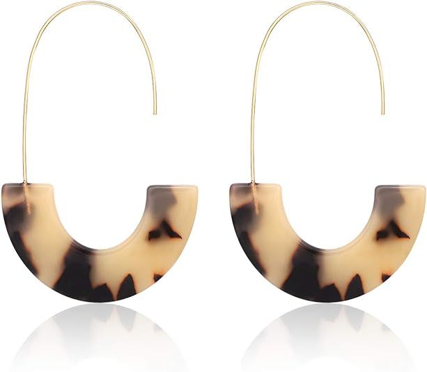 Acrylic Earrings Statement Tortoise Hoop Earrings Resin Wire Drop Dangle Earrings Fashion Jewelry... | Amazon (US)