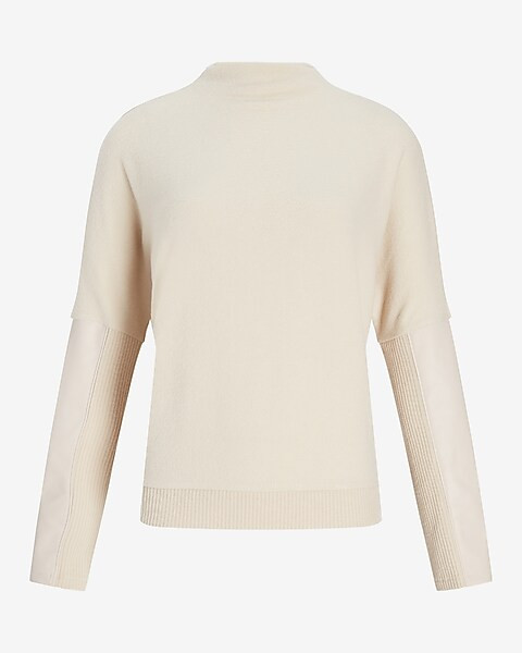 Mock Neck Faux Leather Sleeve Top | Express