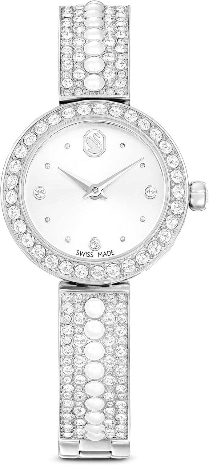 Swarovski Matrix Pearl Bangle Watch, Swiss Made, Crystal Bracelet, White, Stainless Steel | Amazon (US)