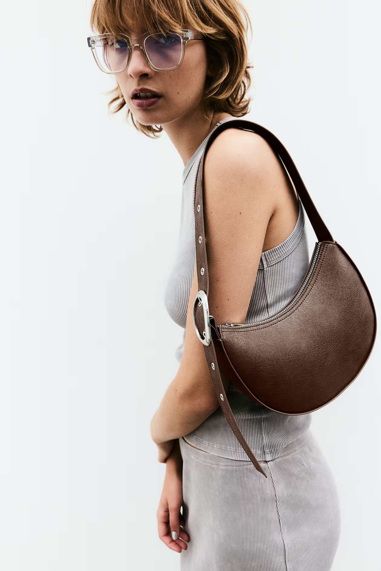 Coated shoulder bag - Dark brown - Ladies | H&M GB | H&M (UK, MY, IN, SG, PH, TW, HK)