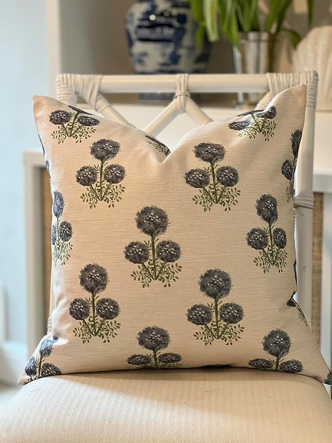 Jillien Harbor Blockprint Pillow Cover Grandmillennial Style Pillow Cover (Beaufort) | Amazon (US)