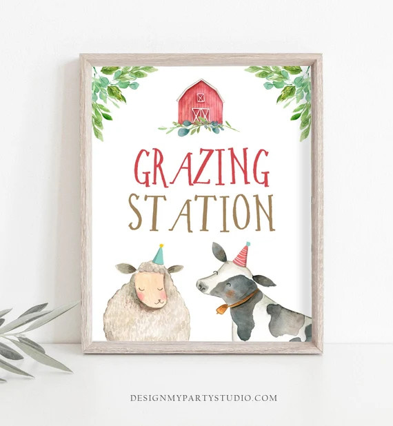 Grazing Station Food Party Sign Farm Birthday Sign Table Decor Barnyard Birthday Farm Animals Boy... | Etsy (US)