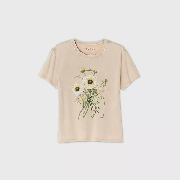 Women's Floral Print Box Short Sleeve Graphic T-Shirt - Taupe | Target