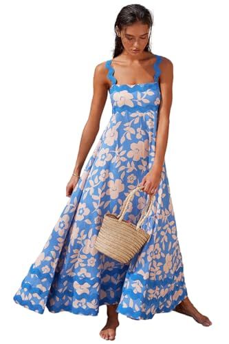 Amazon.com: Wafatliotn Women Spaghetti A-line Striped Dresses Summer Boho Square Neck Midi Dress ... | Amazon (US)