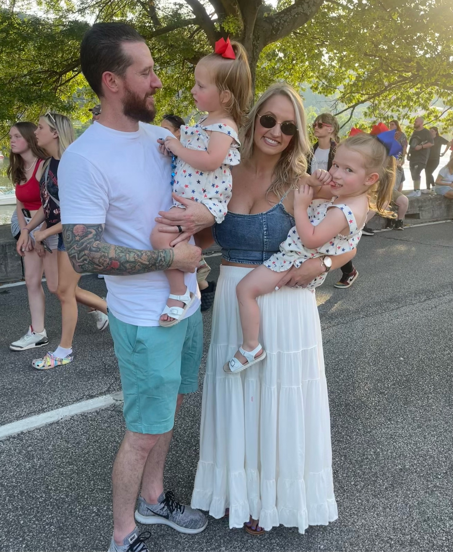 AE high waisted maxi skirt in size large (was a little loose in the waist… needed medium. my kid kept pulling it down with her foot when I held her, exposing my granny panties 😩) 

Ae denim crop is size medium (stretchy!) 

#LTKSummerSales #LTKFindsUnder100 #LTKMidsize
