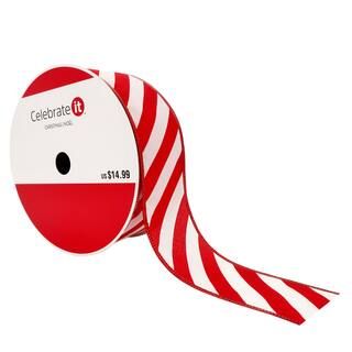 2.5" Taffeta Wired Candy Cane Stripe Ribbon by Celebrate It™ Christmas | Michaels Stores