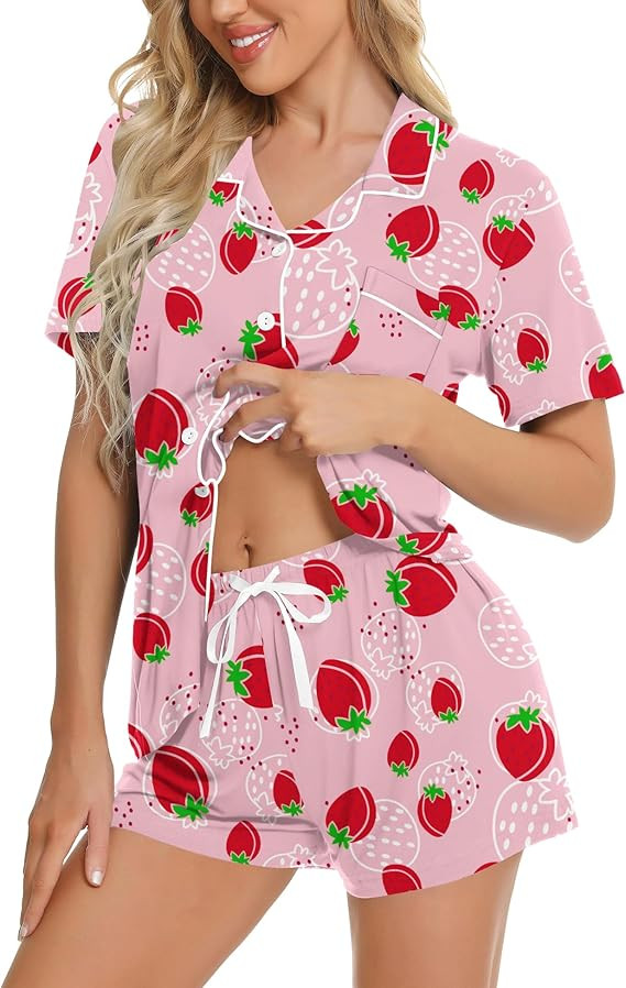 SWOMOG Womens Button Down Pajamas Set Short Sleeve Sleepwear Bride Soft Pj Lounge Sets XS-3XL | Amazon (US)