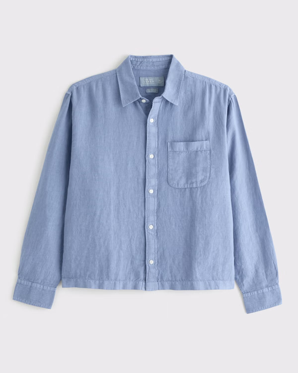 Cropped Linen Button-Up Shirt | Abercrombie & Fitch (US)