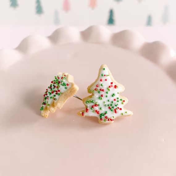 Miniature Christmas Tree Sugar Cookie Earrings - Festive Holiday Jewelry - Cute Christmas Gift or... | Etsy (US)