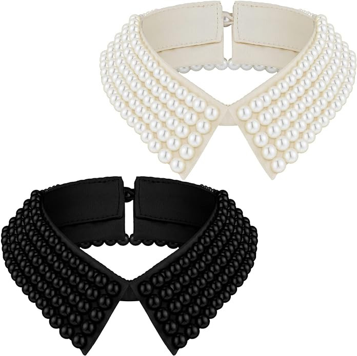 Hicarer 2 Pieces Pearl Collar Necklace for Women Detachable Fake Collar Simulated Pearl Beaded Bi... | Amazon (US)