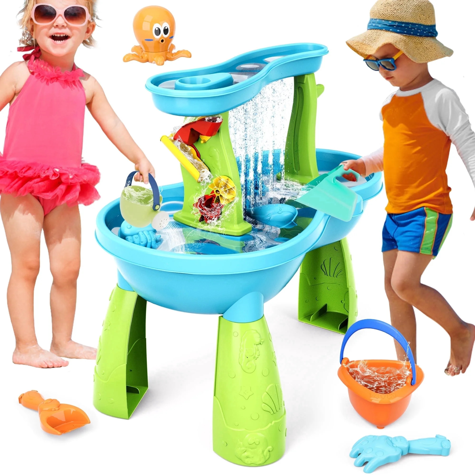Yexmas Sand Water Table Toys for Toddlers,2-Tier Rain Pond Activity Sensory Play Table Beach Summ... | Walmart (US)