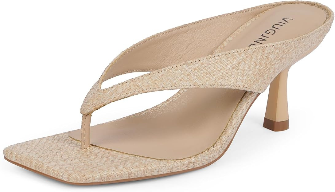 Women’s Kitten Heels Flip Flops Slip On Open Toe Low Heels Thong Square Slide Summer Fashion Pa... | Amazon (US)