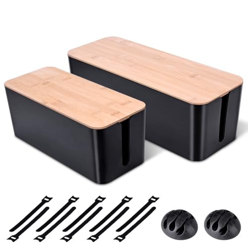Naeety 2Pack Cable Management Box,Wooden Style Cord Organizer Cord Hide Box | Amazon (US)
