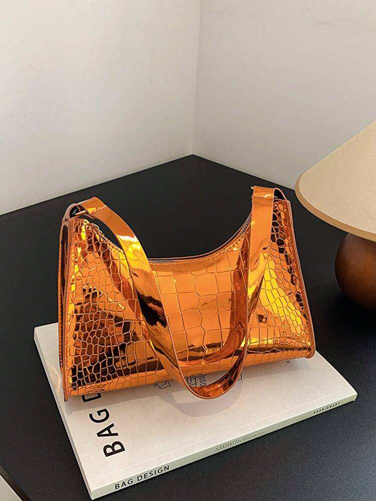 Small Baguette Bag Crocodile Embossed Metallic Funky
       
              
              $8.20  ... | SHEIN