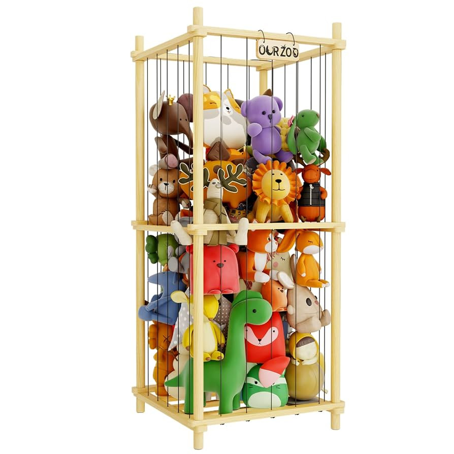 Stuffed Animal Zoo Storage Cage Wooden, 48''(4ft) Wood Extra Large Stuffed Animal Storage Basket,... | Amazon (US)