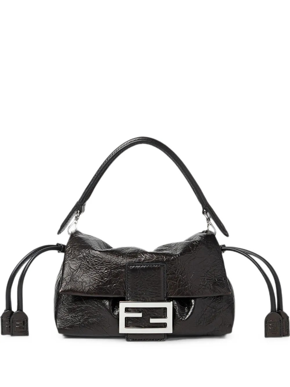 FENDI Baguette® soft small black crackled-leather mini bag | Farfetch Global
