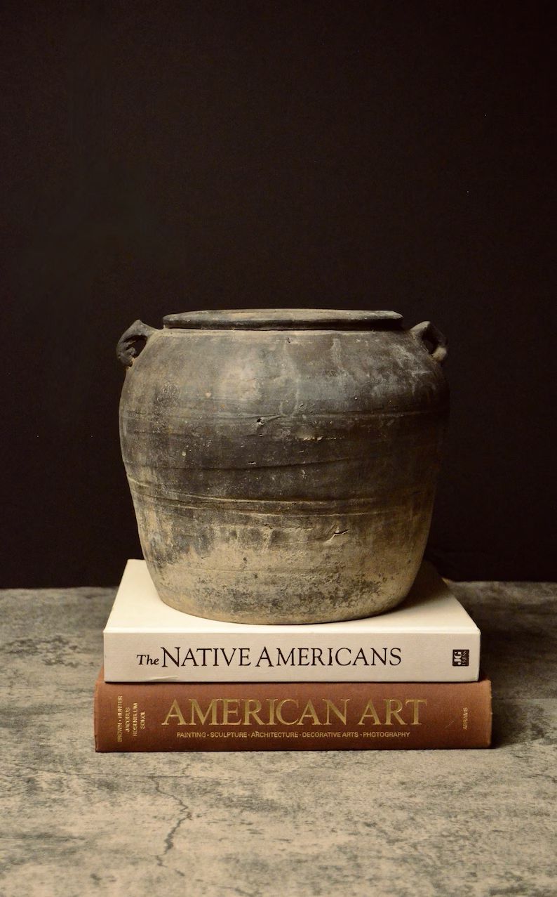 Vintage Grey Pot With Two Handles Clay Vase Rustic Vessel - Etsy | Etsy (US)