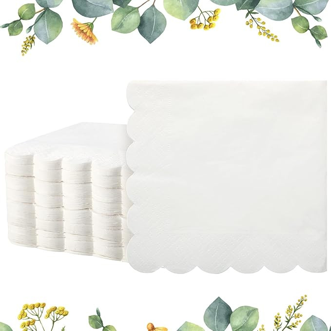 Fuutreo 100 Pcs Scalloped Cocktail Napkins Thick Paper Disposable Party Napkins Beverage Tissue f... | Amazon (US)