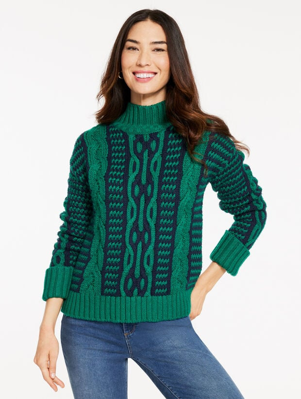 Bicolor Cable Mockneck Sweater | Talbots