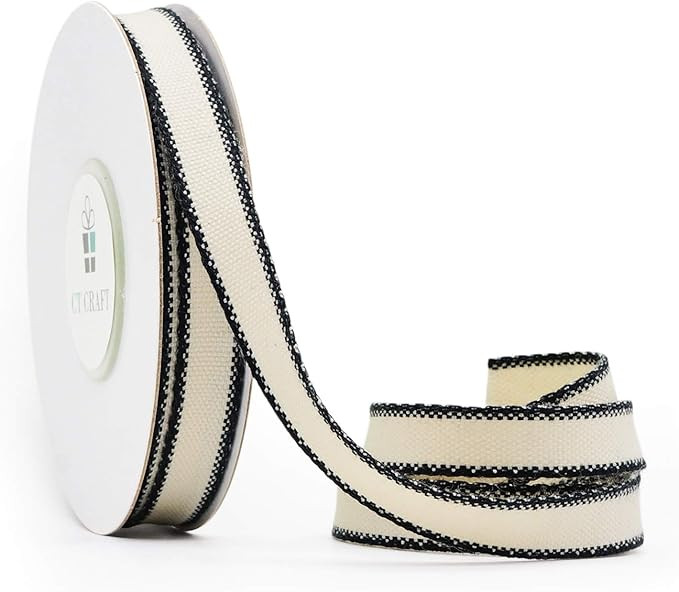 CT CRAFT LLC Cotton Stripes Edge Ribbon for Home Decor, Gift Wrapping, DIY Crafts, 10 mm (3/8") x... | Amazon (US)