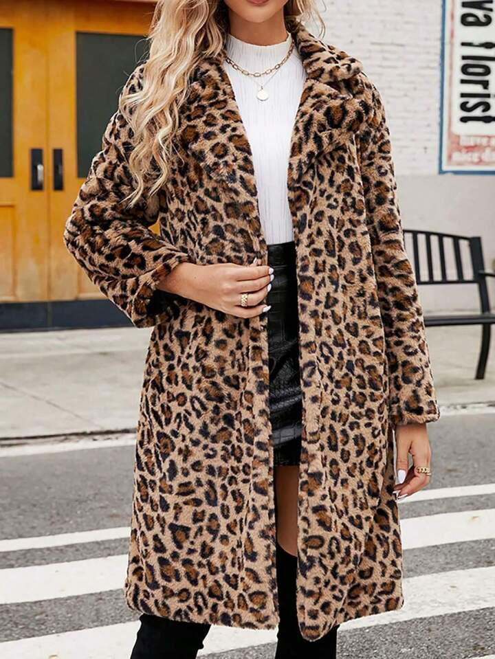 tooluck Women's Leopard Print Jacket Spring Winter Fashion Plush Jacket Faux Fur Puffy Shirt Jack... | SHEIN