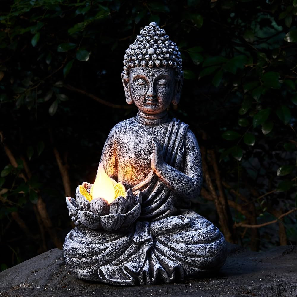 Yiosax-Solar Buddha Statue for Outdoor-Garden Solar Zen Buddha Sculpture - Buddha Flickering LED ... | Amazon (US)