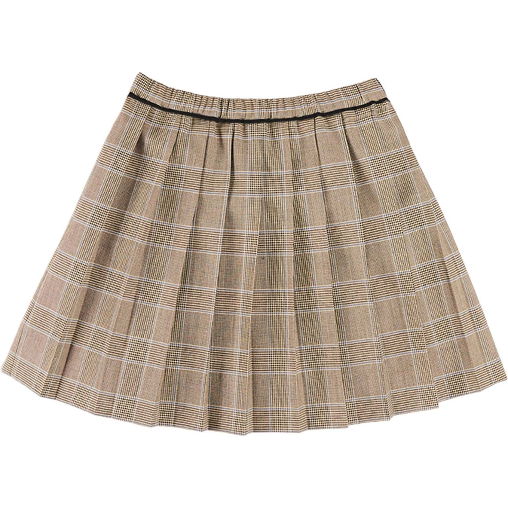 Wilton Check Pleated Skirt, Beige | Maisonette