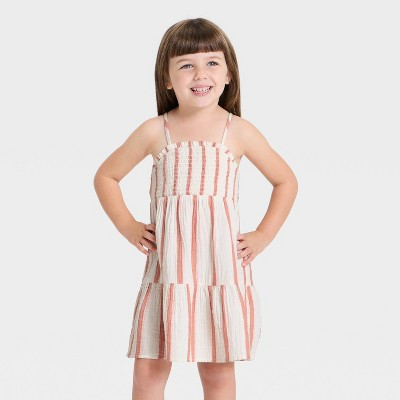 Toddler Girls' Terracotta Striped Gauze Dress - Cat & Jack™ Off-White 18M | Target