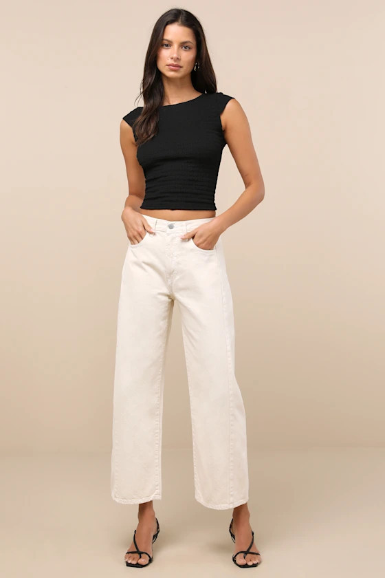 Dovie Ivory High-Rise Barrel Jeans | Lulus