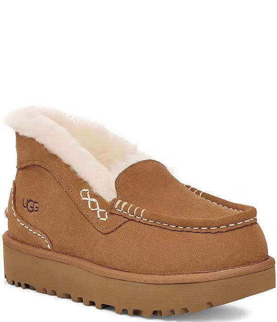 UGG Ansley Parc Suede Fur Lined Platform Slip On Wedges | Dillard's | Dillard's