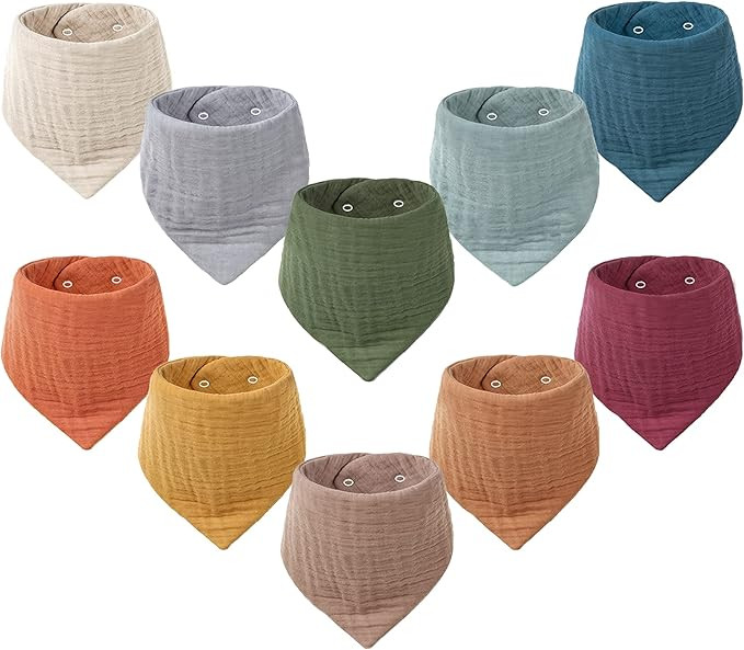 Konssy Muslin Baby Bibs 10 Pack Baby Bandana Drool Bibs 100% Cotton for Unisex Boys Girls, 10 Sol... | Amazon (US)