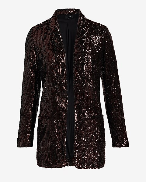 Sequin Open Front Boyfriend Blazer | Express