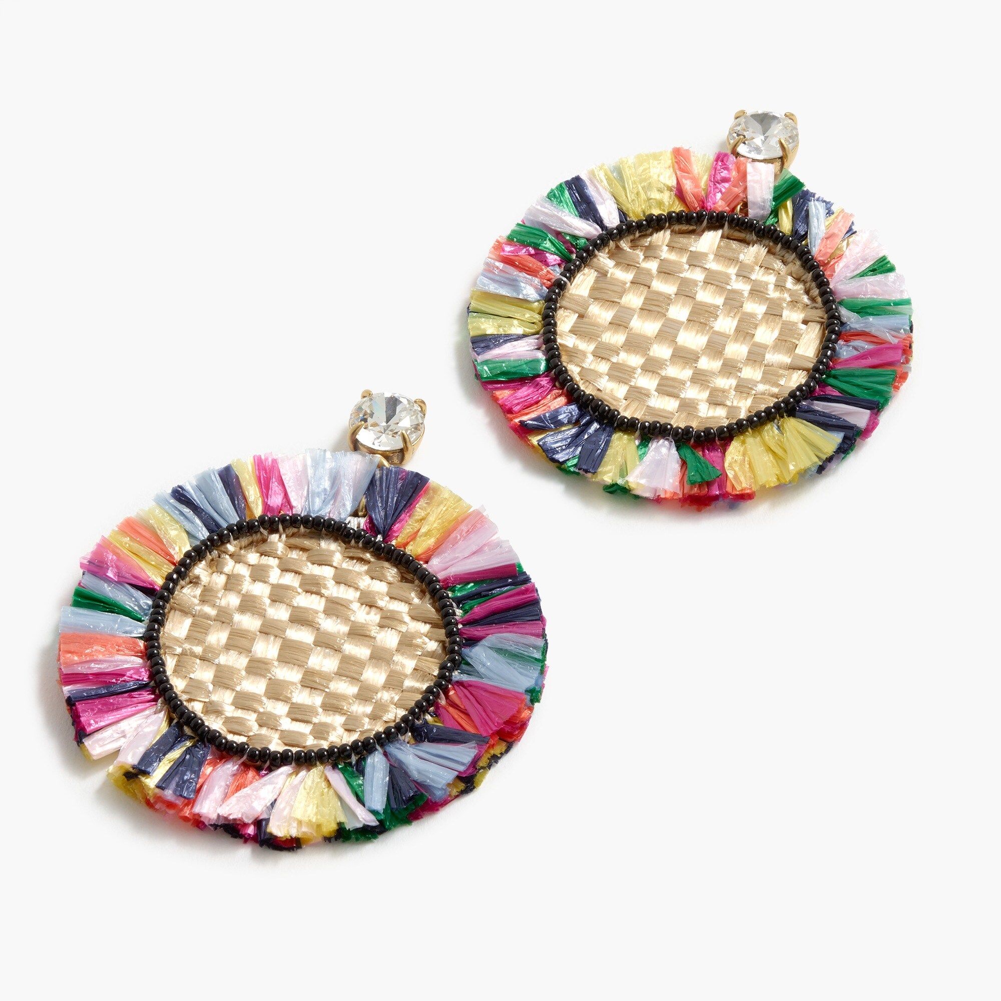 Rainbow raffia fringe disc earrings | J.Crew US