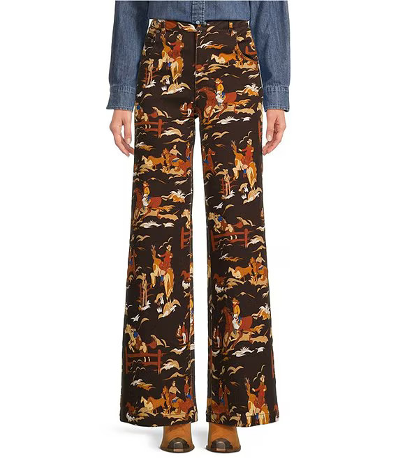 Reba Rodeo Cowboy Print Denim Twill High Rise Wide Leg Denim Jean | Dillard's | Dillard's