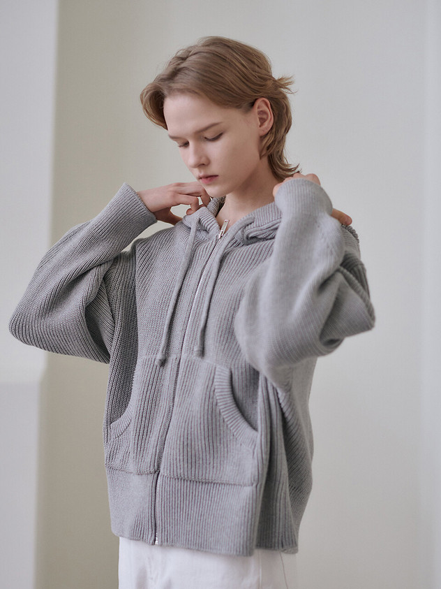 Hoody Zip-Up Cardigan_Melange Gray | W Concept (US)