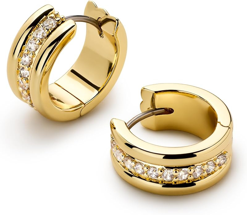 Ana Luisa Asher Small Huggie Hoop Earrings for Women - 14K Gold Plated, Silver Rhodium Plated and... | Amazon (US)